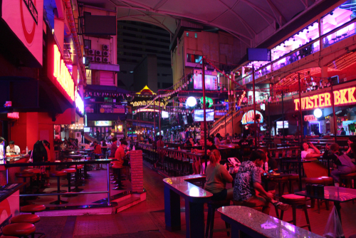 Nana Plaza, the biggest red light district and entertainment complex with go-go bars in Bangkok, Thailand