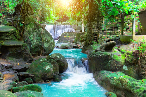 Erawan-National-Park-Waterfalls north of Kanchanaburi , west of Bangkok, Thailand