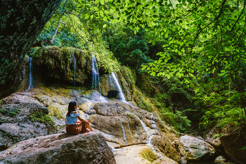 Erawan-National-Park-Waterfalls north of Kanchanaburi , west of Bangkok, Thailand