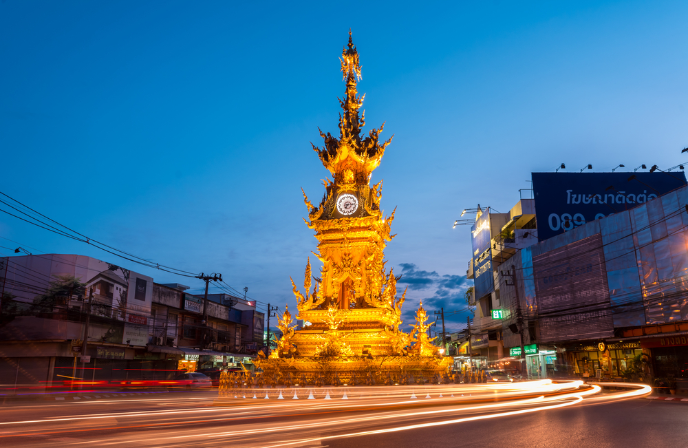 The Golden Clock Tower in Chiang Rai, Thailand