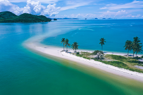 Aerial view of Laem Had Beach in Koh Yao Yai, island in the andaman sea between Phuket and Krabi, Thailand