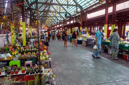 Stalls at the entrance of Taling Chan Floating Market, Bangkok, Thailand