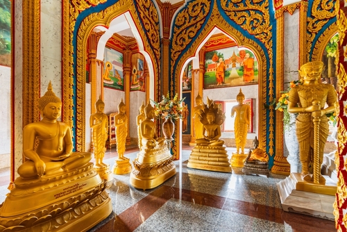 Buddha statue inside Chaithararam Temple Wat Chalong Buddhist places and attractions Mueang Phuket District, Thailand, Travel with Joy