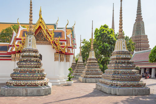 Wat Pho is a complex of Buddhist temples that is also known as the Temple of the Reclining Buddha, Bangkok, Thailand