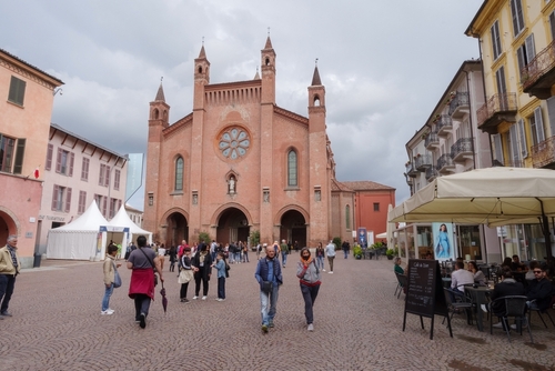 Street view in Alba old town, is a small ancient city in Piedmont, Italy