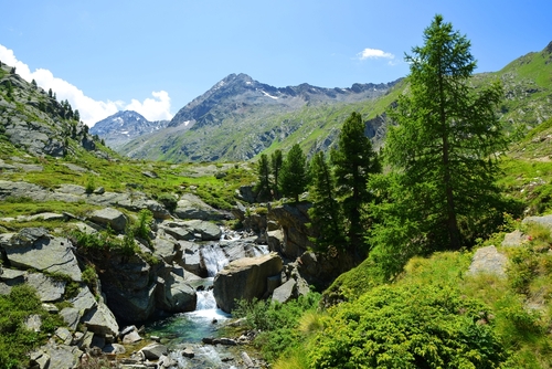 Gran Paradiso National Park, Valle di Bardoney, Aosta Valley, Italy. Beautiful mountain landscape on a Sunny day