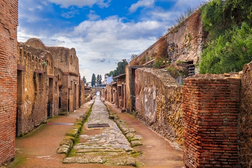 Ercolano, Italy at Herculaneum, an ancient Roman town buried in the eruption of Mount Vesuvius in AD 79, Campania, Italy
