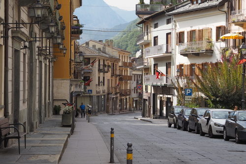 View of the old city centre, Pont Saint Martin Castle, Aosta Valley, Italy