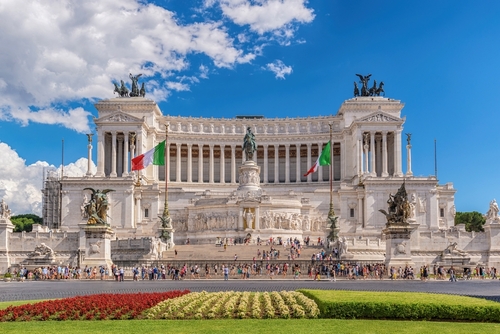 City skyline and tourist at Piazza Venezia, Rome, Italy