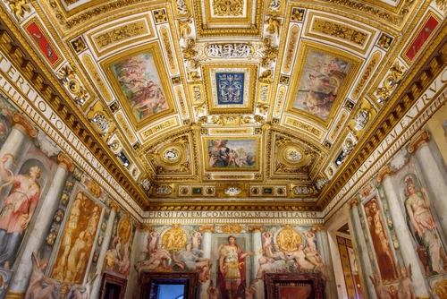 Interior view of beautiful decorations and paintings at the Castel Sant Angelo, Castle of Holy Angel in Rome, Lazio, Italy