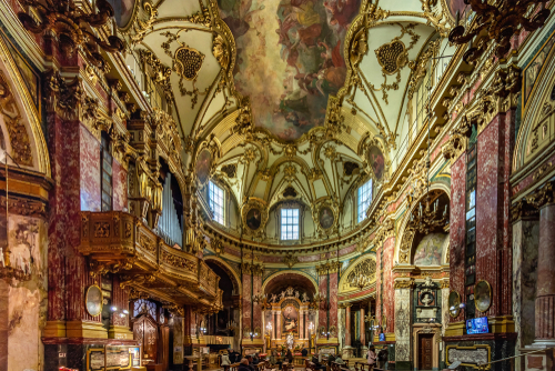 The Baroque church Santuario della Consolata, Interior, Turin, Piedmont, Italy. This church was built in 17 and 18 centuries on place of 5th century church