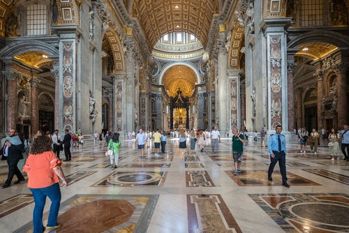 Inside St. Peter's Basilica (Basilica Papale di San Pietro in Vaticano). St. Peter's is the most renowned work of Renaissance architecture in Rome, Lazio, Italy