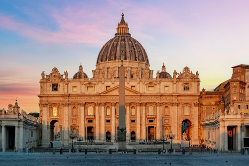 St. Peter's basilica on Saint Peter's square in Vatican at Sunrise, Rome, Lazio, Italy