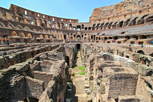 Interior view of the Colosseum or Coliseum in Rome, Lazio, Italy