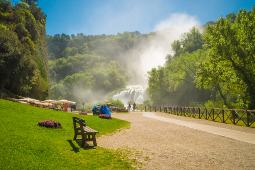 The 'Cascata delle Marmore' is a touristic park with a man-made waterfall created by the ancient Romans. The fall of Velino river in total is height 165meters, located near Rome, Lazio, Italy
