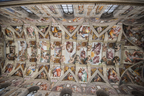 Detail of the Universal Judgement inside the Sistine Chapel in Vatican City, Rome, Lazio, Italy