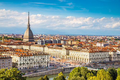 View of Turin city center with landmark of Mole Antonelliana, Turin, Italy