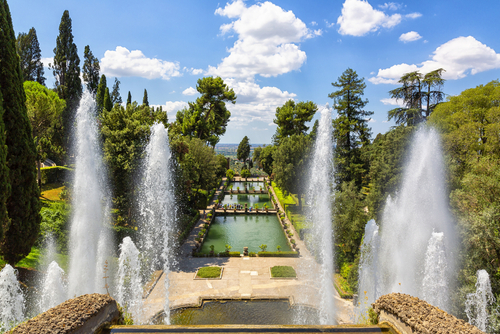 Exteriors of Villa d'Este in Tivoli, near Rome, Lazio, Italy. Wonderful renaissance palace, unesco world heritage site
