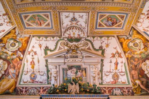 Interiors of Villa D'Este in Tivoli, near Rome, Lazio, Italy. Listed as UNESCO world heritage site, it's famous for its terraced Renaissance garden and for its many fountains