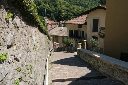 Stairway in the old town of Brunate, in the province of Como, Lombardy, Italy