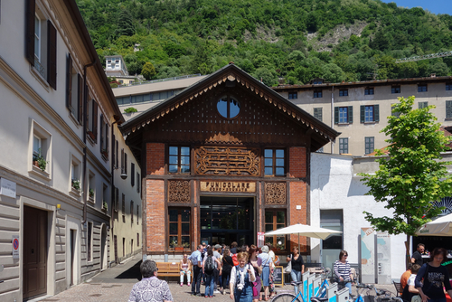 The Como Brunate funicular railway connects the city of Como with the village of Brunate in Lombardy, Italy