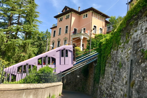 Brunate streets and houses in summer in the province of Como, Lombardy, Italy