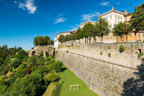 View of the City Walls sorrounding the city of Bergamo, Lombardy, Italy