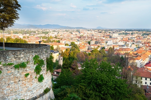 View of the City Walls sorrounding the city of Bergamo, Lombardy, Italy