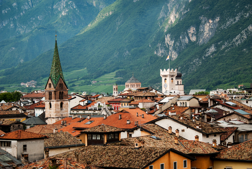 Wonderful scenery of rooftops at Trento, Dolomites, Italy