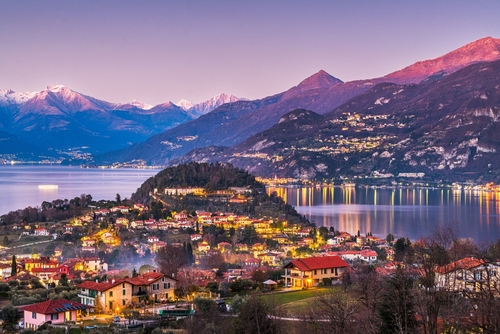 Bellagio, Como, Lombardy, Italy town view on Lake Como at twilight