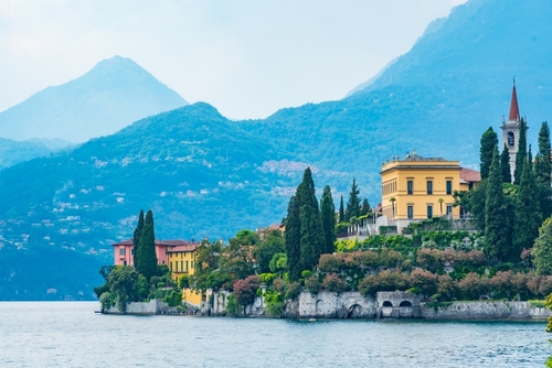 Villa Cipressi viewed from villa monastero at Varenna, Lombardy, Italy