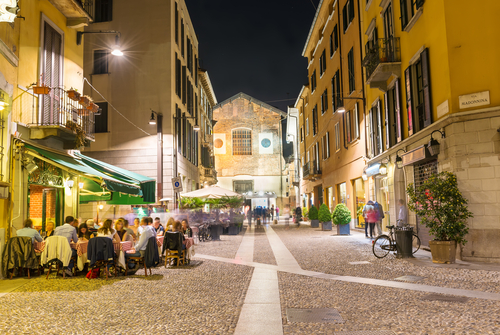 Old street in Milan at night, Lombardy, Italy. Architecture and landmarks of Milan