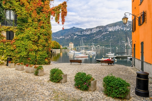 Landscape with Pescallo village, Bellagio town at Como lake, Lombardy, Italy