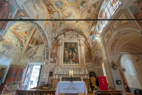 Interior view of Santa Caterina del Sasso, a Roman Catholic monastery placed on the eastern shore of Lake Maggiore, Lombardy, Italy