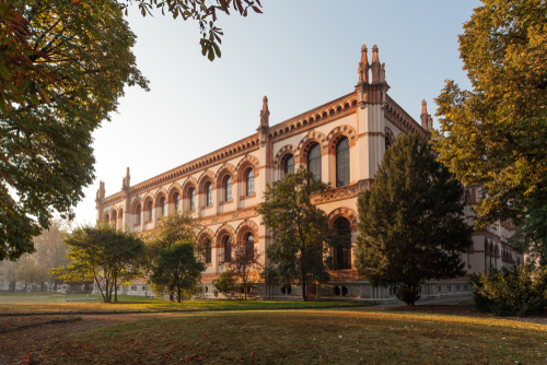 View of the Natural History Museum at Indro Montanelli Park, also known as Giardini di Porta Venezia in Autumn in Milan, Lombardy, Italy