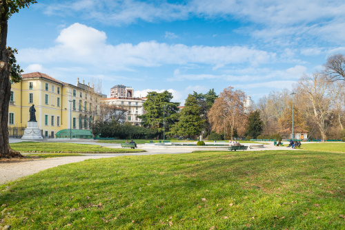 View of the Indro Montanelli Park, also known as Giardini di Porta Venezia in Autumn in Milan, Lombardy, Italy