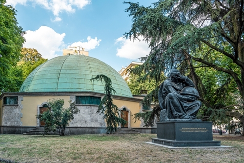Statue of Roger Joseph Boscovich, physicist, astronomer, mathematician, philosopher, Jesuit priest and a polymath, in Indro Montanelli gardens, Porta Venezia district in Milan, Lombardy, Italy