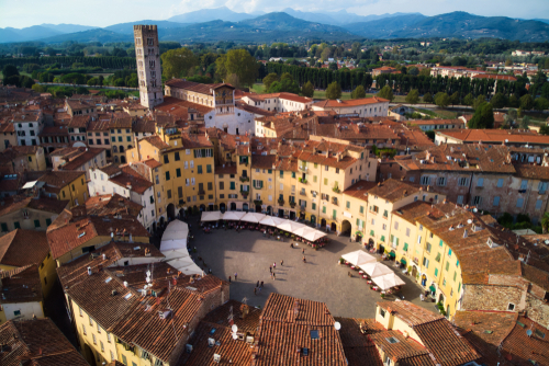 Piazza del Anfiteatro in Lucca, Tuscany, Italy