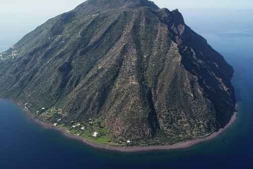 Aerial view of the island of Alicudi, Aeolian Islands, near Sicily, Italy