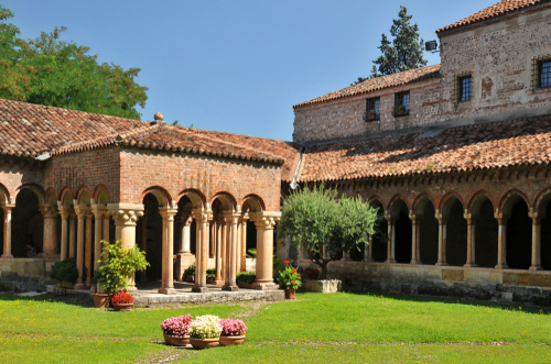 Interior view of the garden at the Basilica di San Zeno Maggiore in Verona, Veneto, Italy