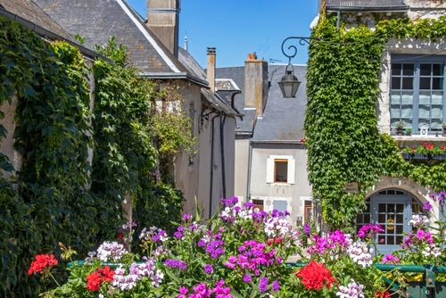 Beaugency village, Downtown street, Loire Valley, France