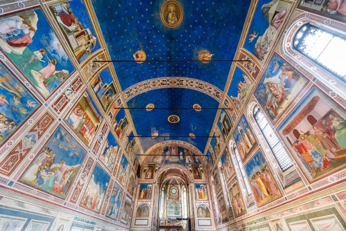 Interior view of the Frescoes style by Giotto in the Scrovegni Chapel (Cappella degli Scrovegni) in Padua (Padova), Veneto, Italy