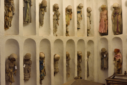 Mummified remains of children in the catacombs of the Capuchin monastery in Palermo, Sicily, Italy
