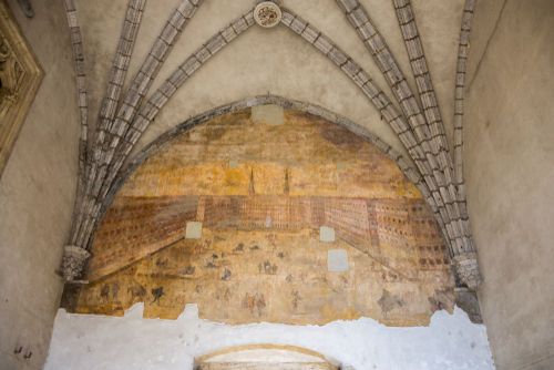 View of the Triumphal arch of the Castel Nuovo in Naples, Campania, Italy