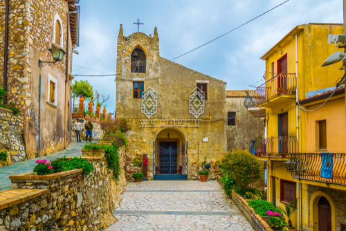 View of a quaint church in Castelmola, Sicily, Italy