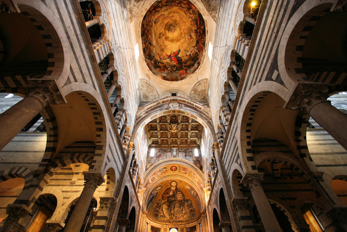 Interior view of the ceiling of the Cathedral of Santa Maria Assunta (Pisa Cathedral) in Pisa, Tuscany, Italy