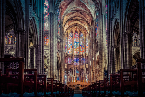 The nave of the Basilica of Saint Denis, looking towards the choir, Saint-Denis, Paris, France