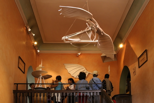 Models of inventions of Leonardo in the Clos Luce mansion. Leonardo da Vinci lived here for the last three years of his life, and died there on 2 May 1519, Amboise, Loire Valley, France
