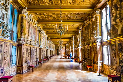 Interior of the Royal Palace of Fontainebleau in France. The Royal Palace of Fontainebleau was one of the main palaces of French kings