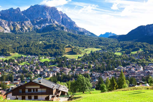 Aerial view of the town of Cortina d'Ampezzo, Trentino Alto Adige, Italy